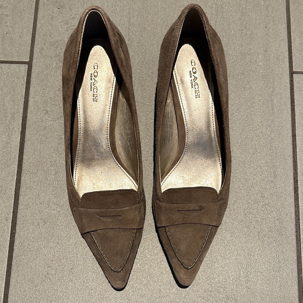 Coach Women's Brown Winnie Suede Kitten Heels